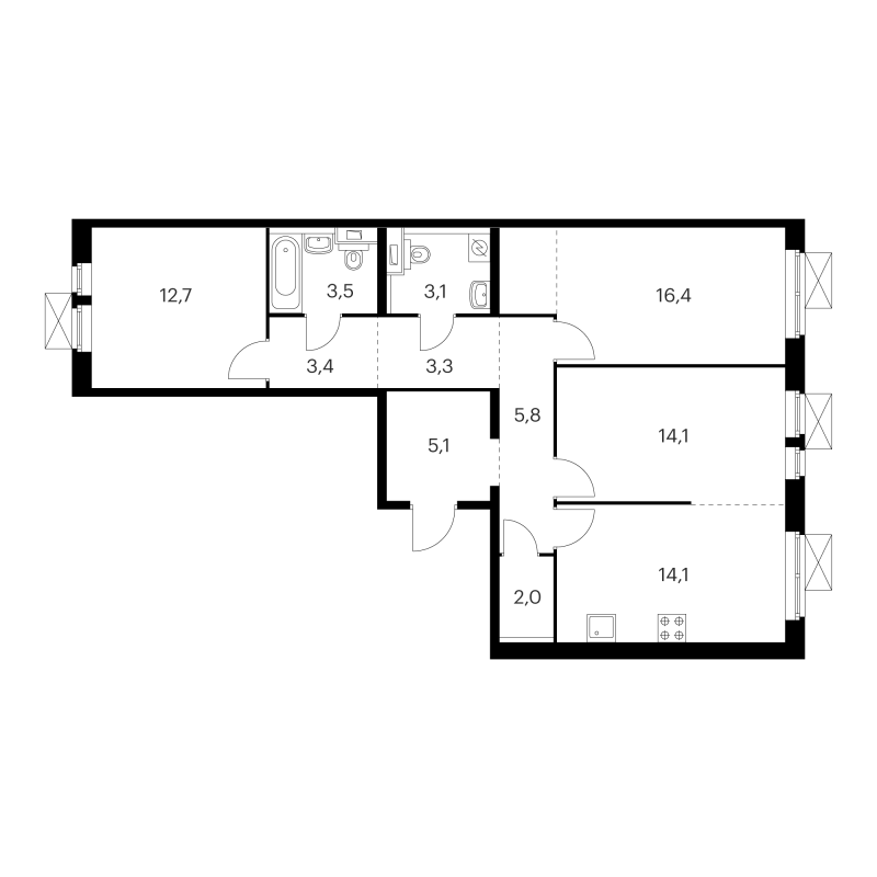 3 ккв 83 м²