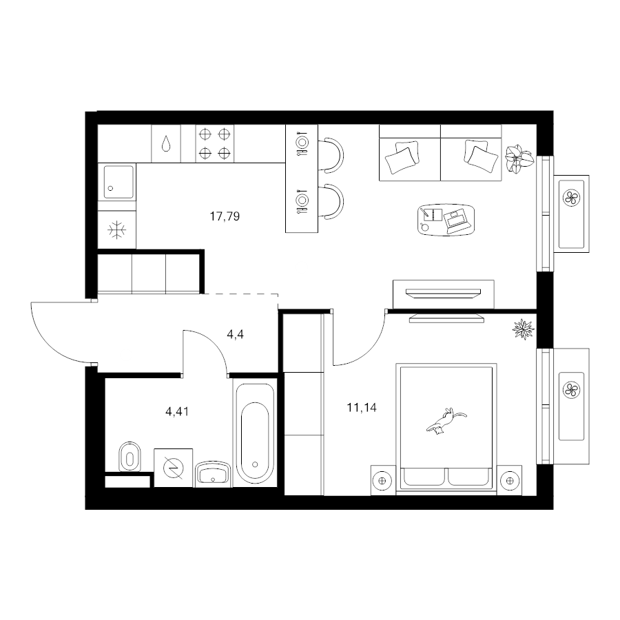 2 ккв (Евро) 37,7 м²