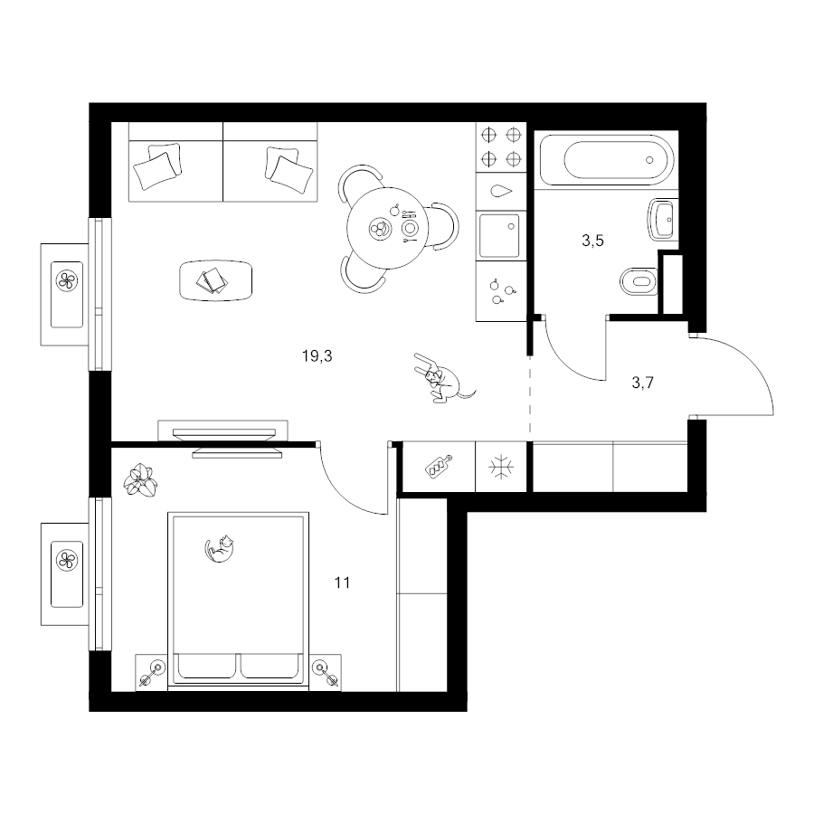 2 ккв (Евро) 37,5 м²