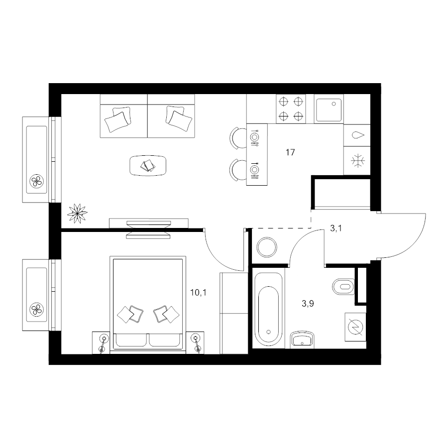 2 ккв (Евро) 34,1 м²