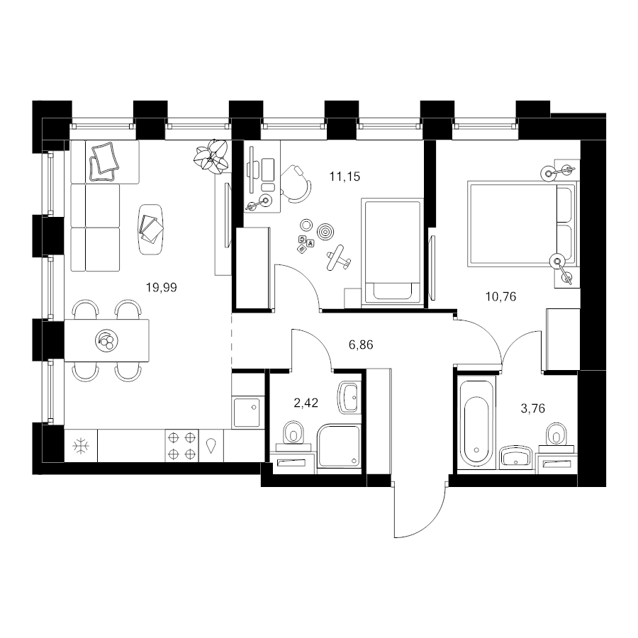 3 ккв (Евро) 54,9 м²