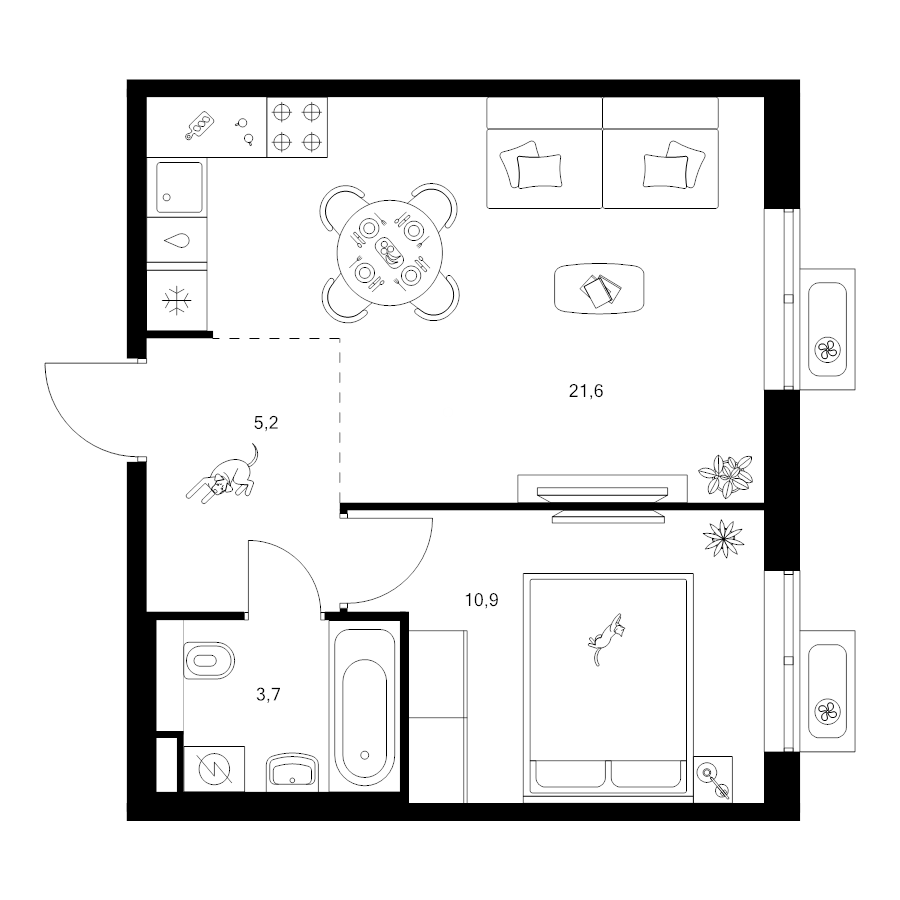 2 ккв (Евро) 41,4 м²