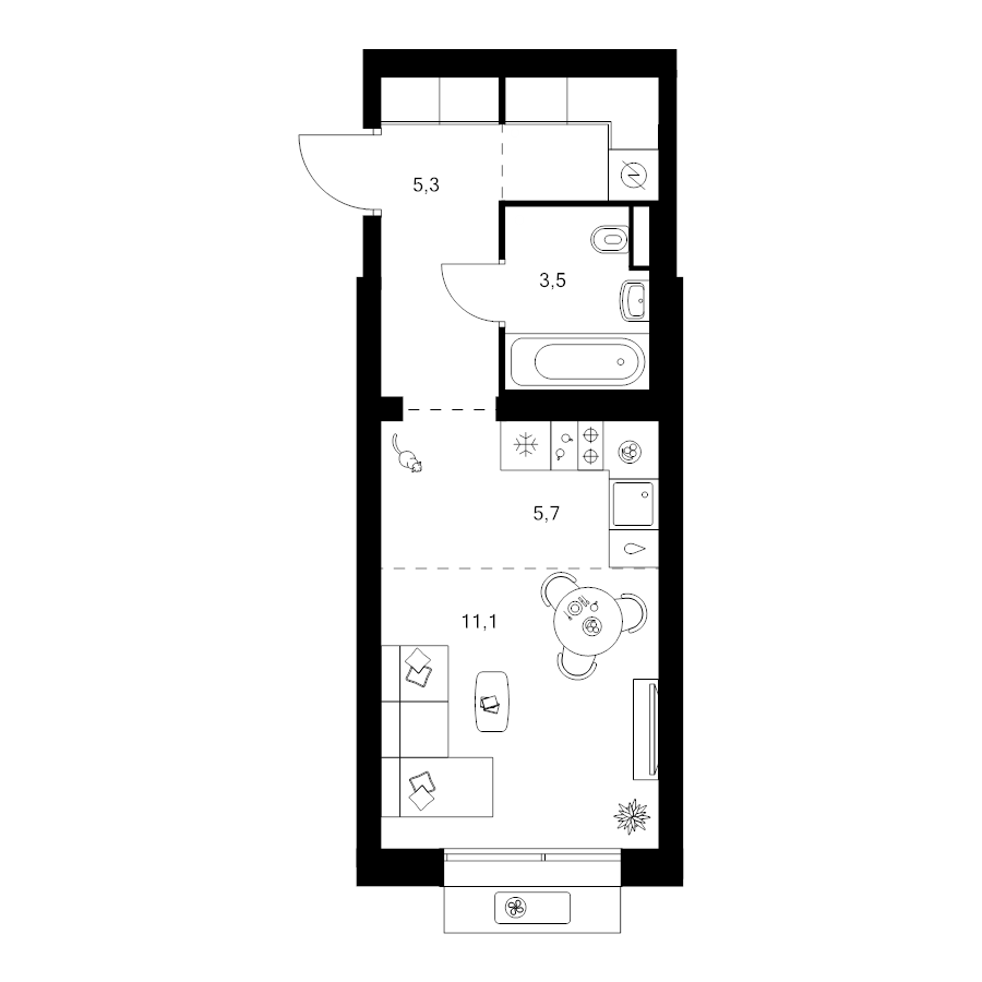 Студия 28,3 м²