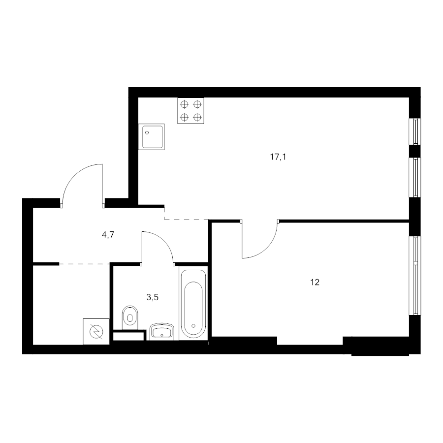 2 ккв (Евро) 40,5 м²