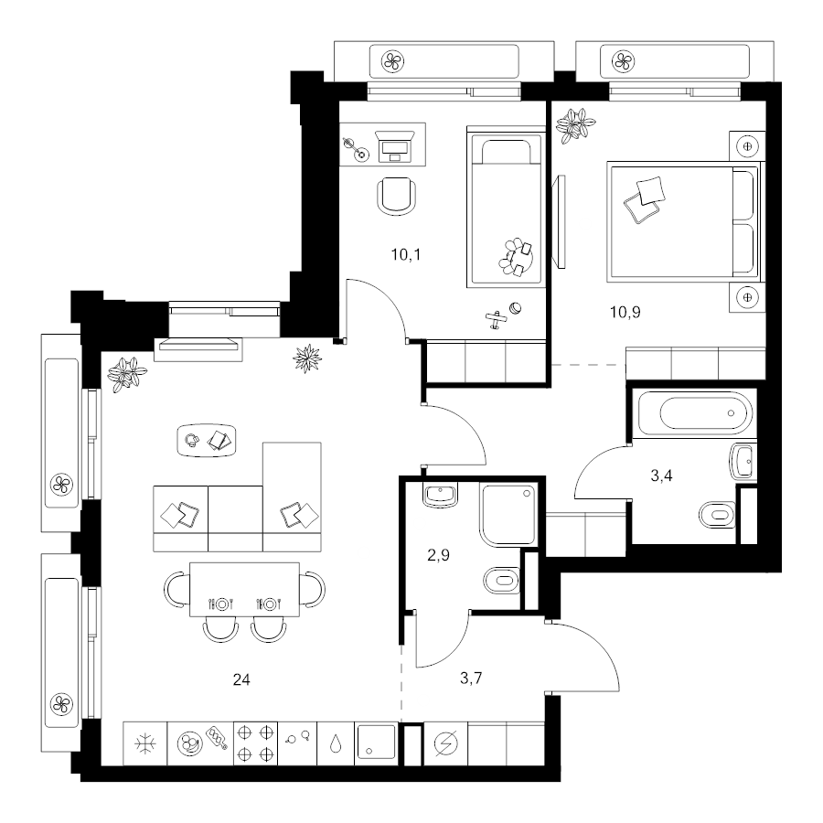 3 ккв (Евро) 60,1 м²