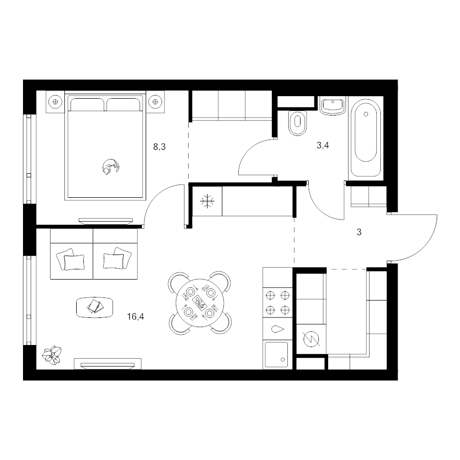 2 ккв (Евро) 37,6 м²
