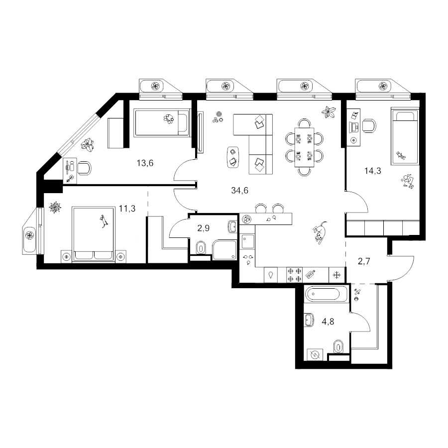4 ккв (Евро) 93,1 м²