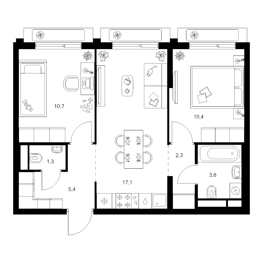 3 ккв (Евро) 50,8 м²