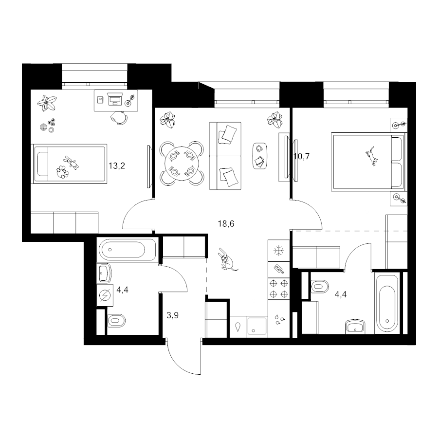 3 ккв (Евро) 58,4 м²