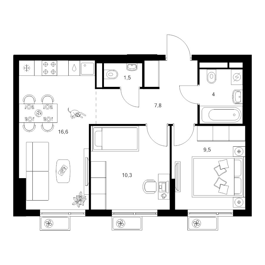 3 ккв (Евро) 49,7 м²