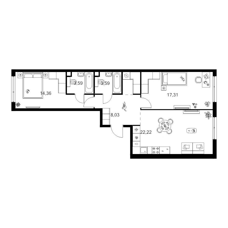 3 ккв (Евро) 71,7 м²