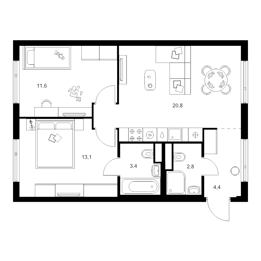 3 ккв (Евро) 56,1 м²