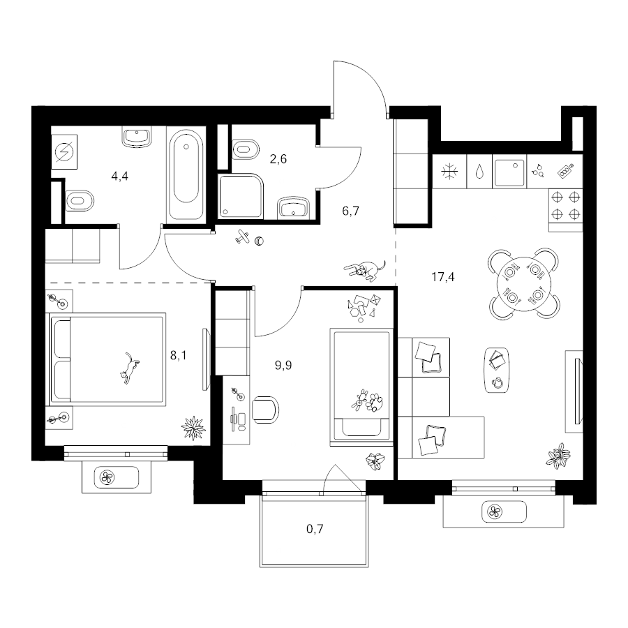 3 ккв (Евро) 52,5 м²