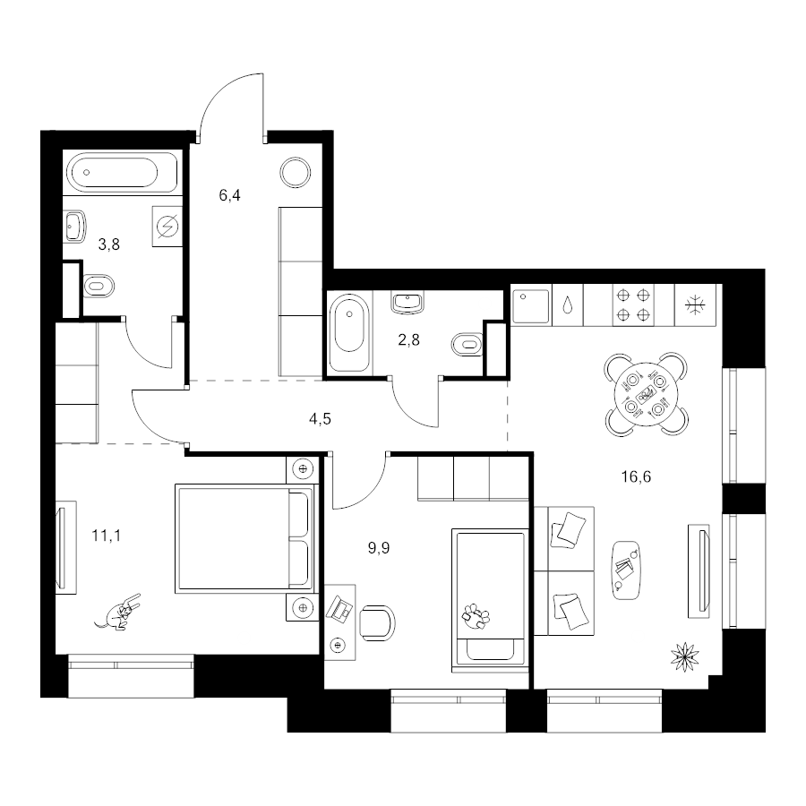 3 ккв (Евро) 58,3 м²