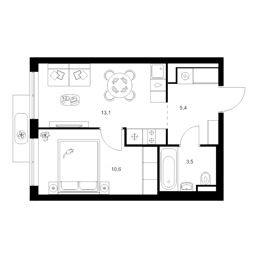 1 ккв 32,6 м²