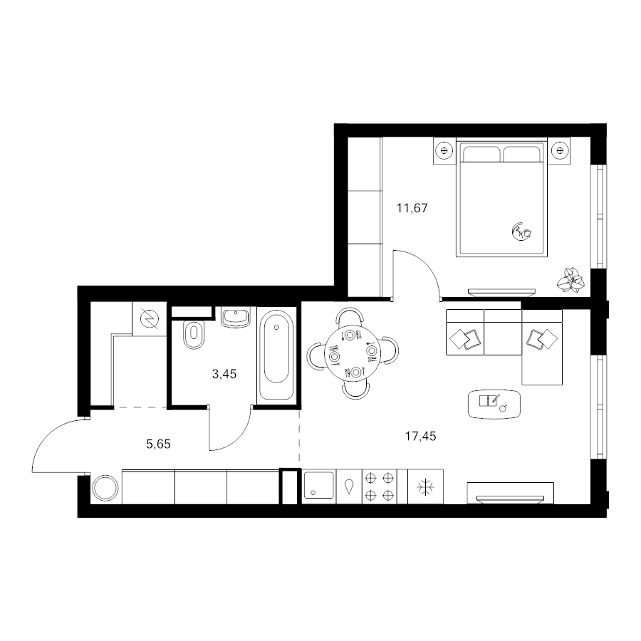 2 ккв (Евро) 40,7 м²