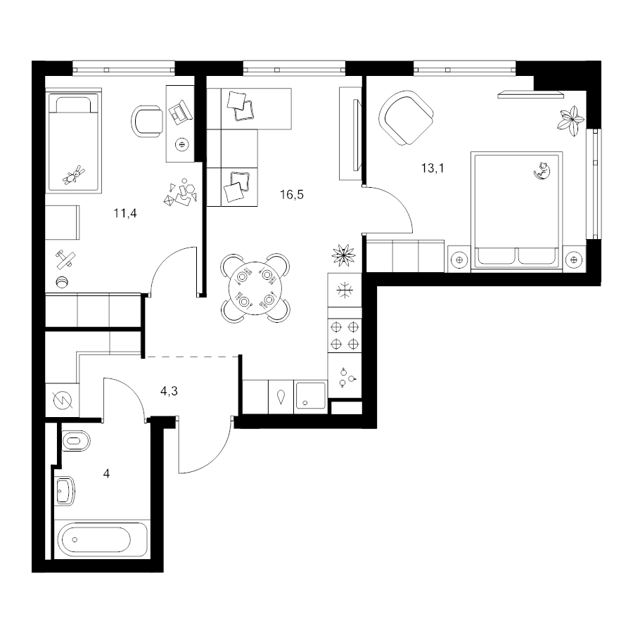 3 ккв (Евро) 49,3 м²
