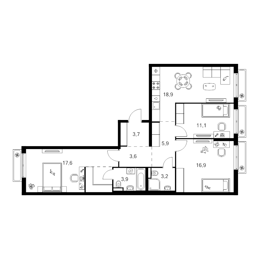 4 ккв (Евро) 88,6 м²