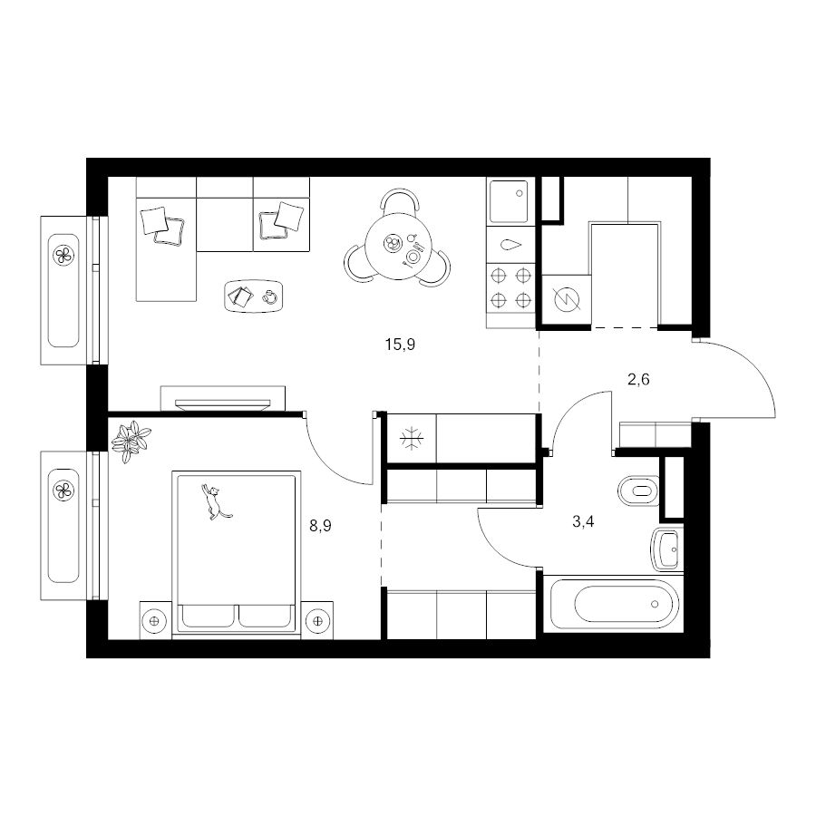 2 ккв (Евро) 37,7 м²