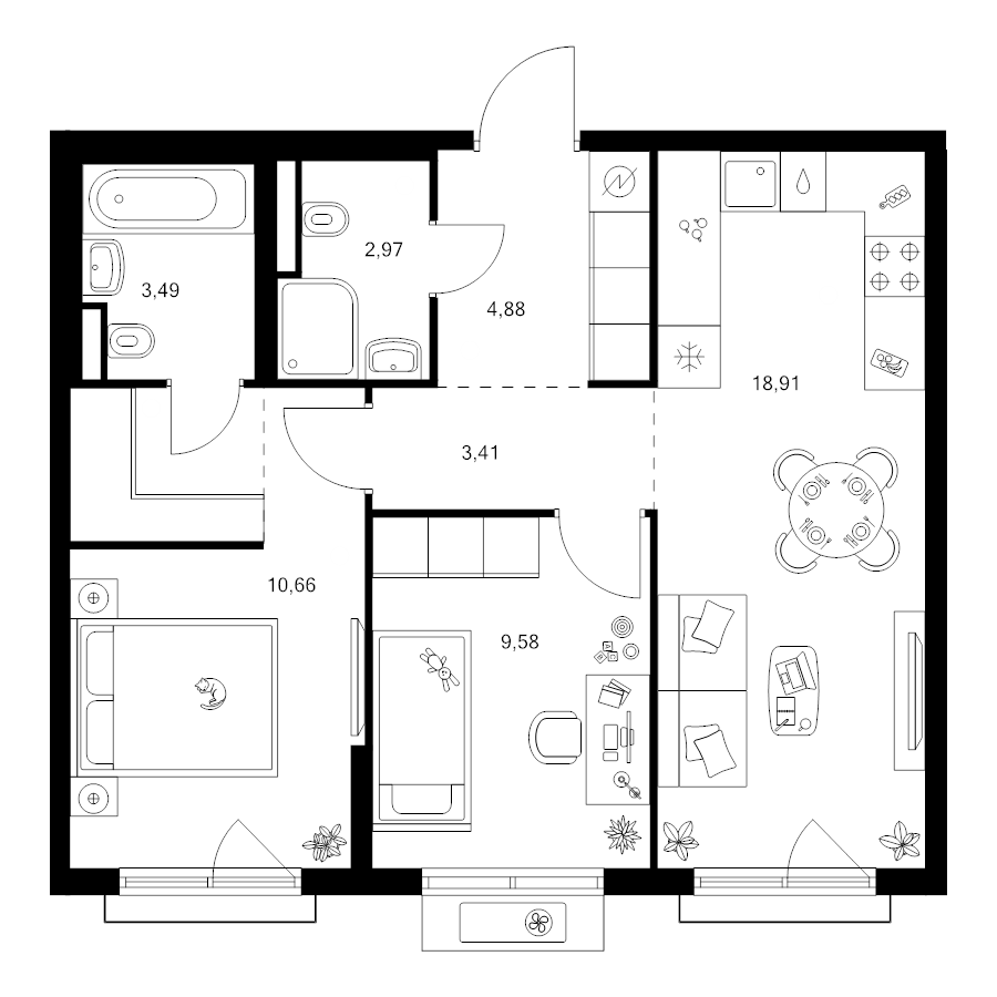 3 ккв (Евро) 56,8 м²