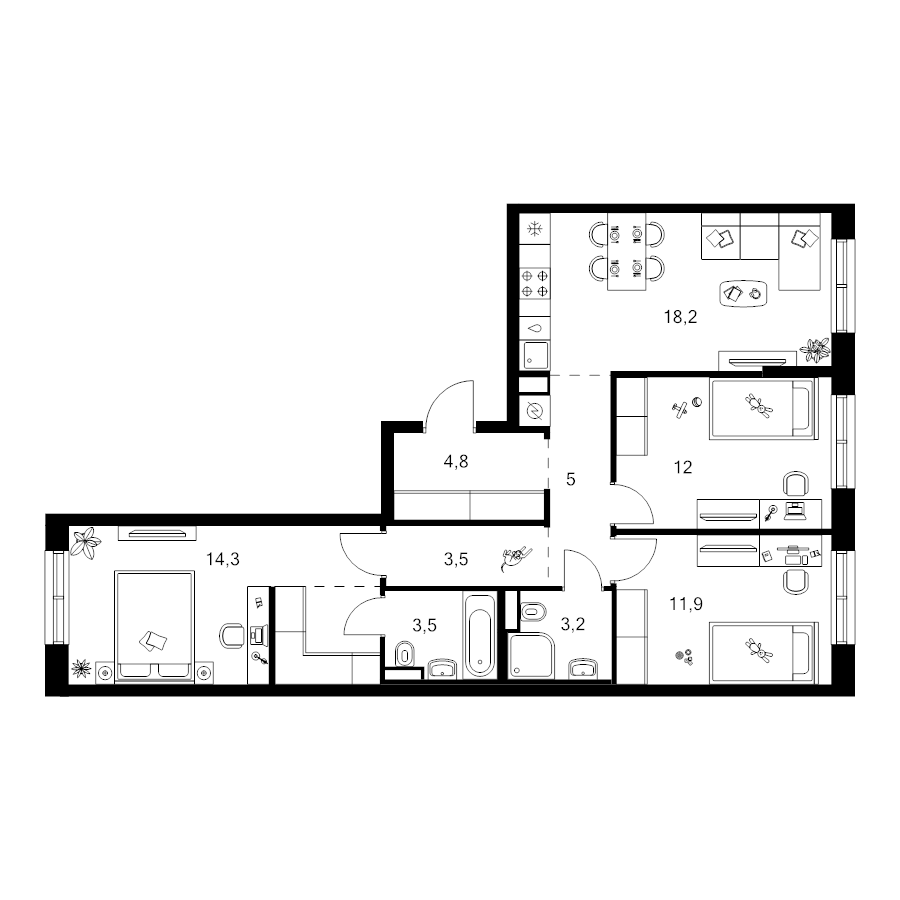 4 ккв (Евро) 80,2 м²