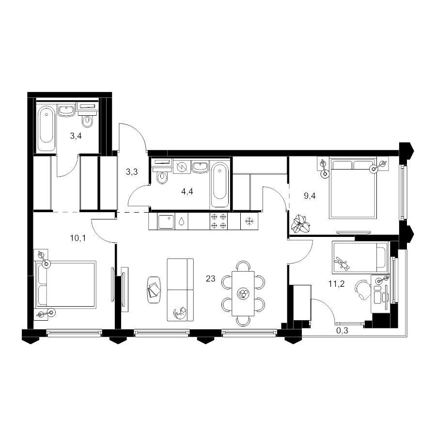 4 ккв (Евро) 72,5 м²