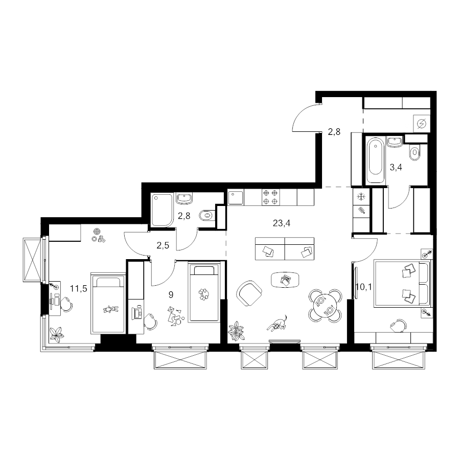 4 ккв (Евро) 72,7 м²