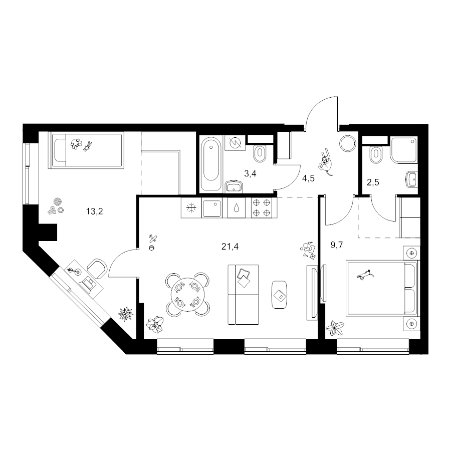 3 ккв (Евро) 60,1 м²