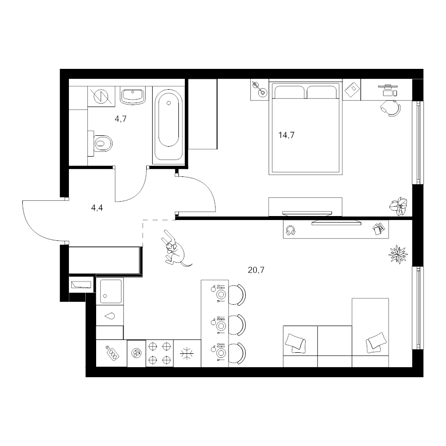 2 ккв (Евро) 44,5 м²