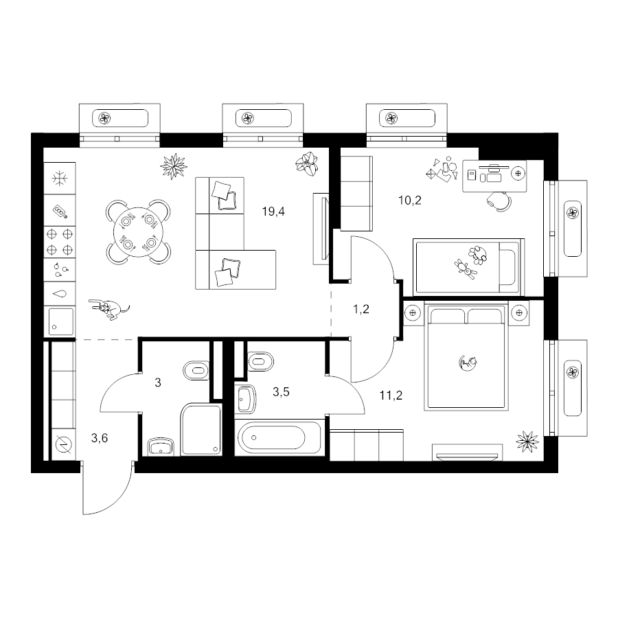 3 ккв (Евро) 51,9 м²