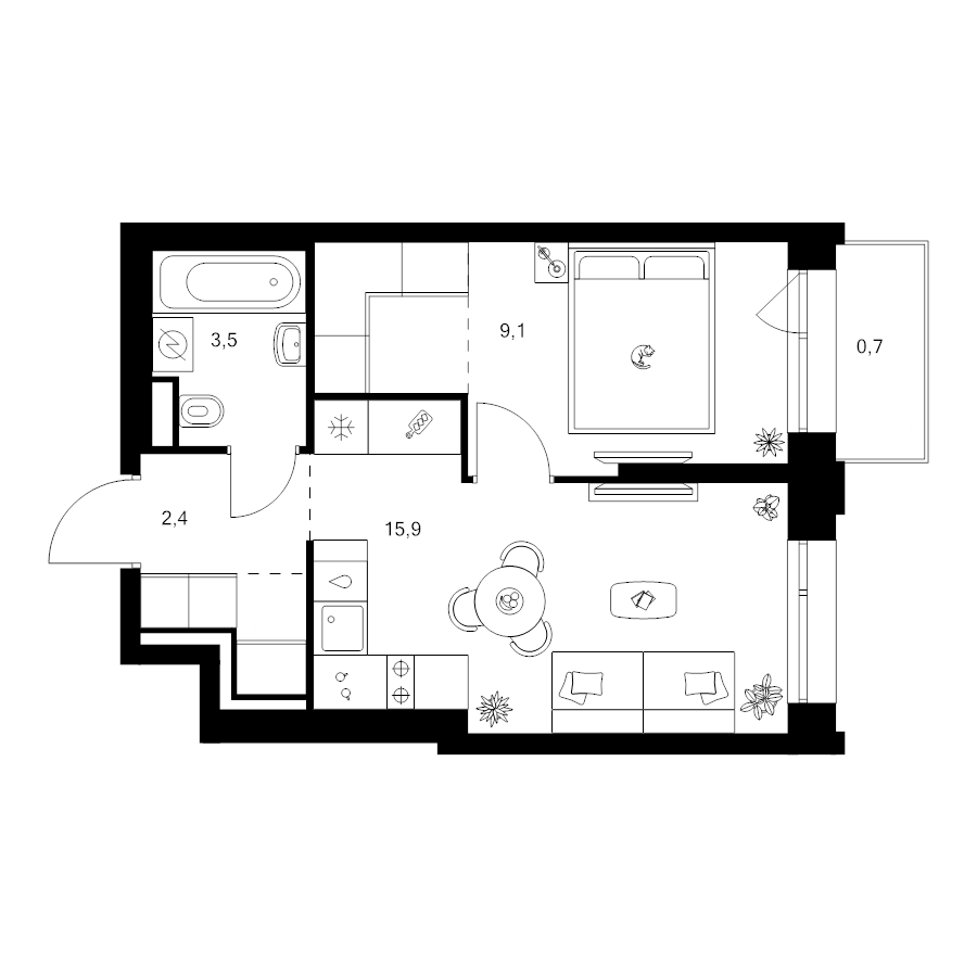 2 ккв (Евро) 36,1 м²