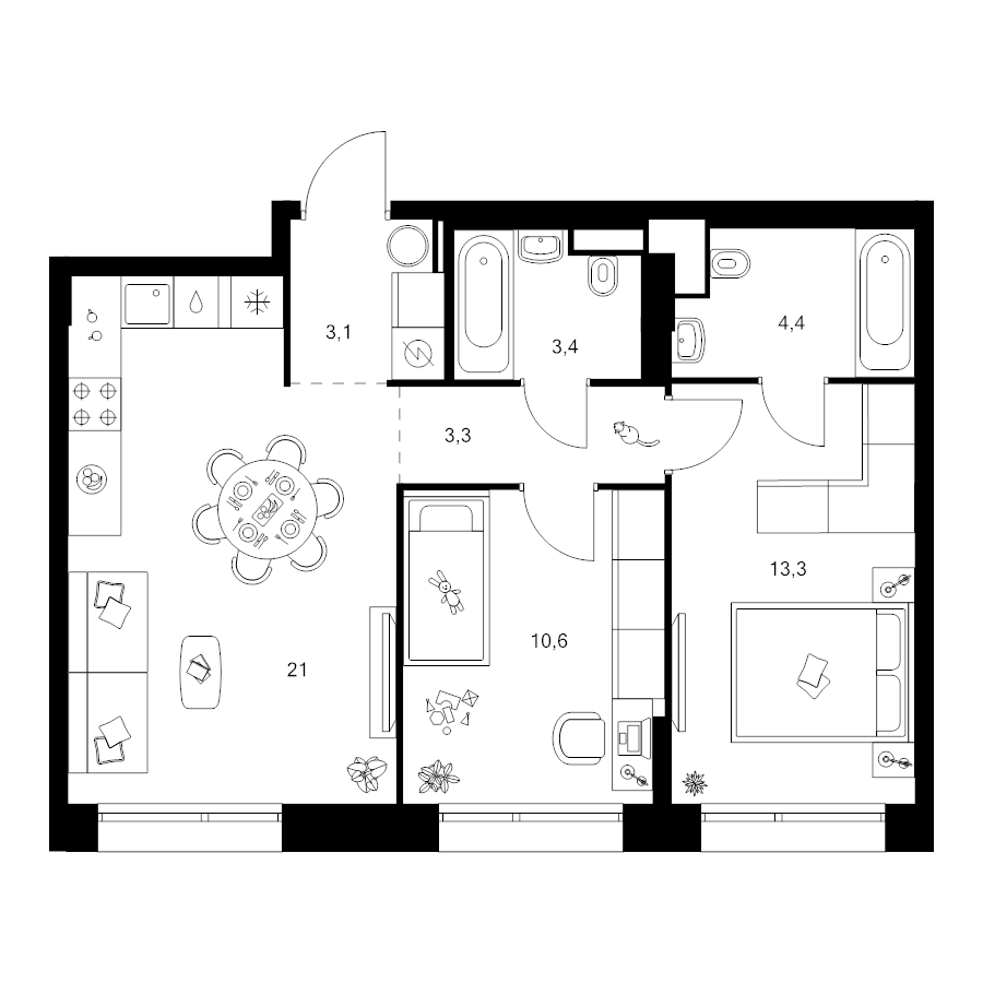 3 ккв (Евро) 59,1 м²