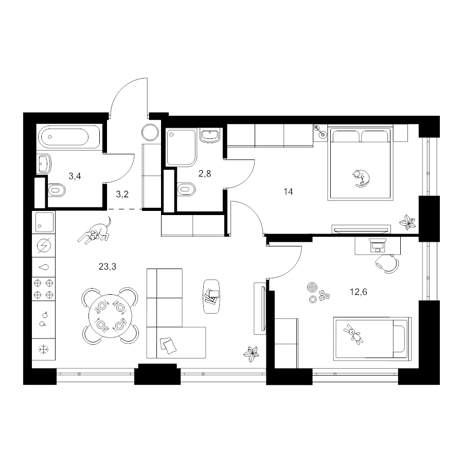 3 ккв (Евро) 59,3 м²