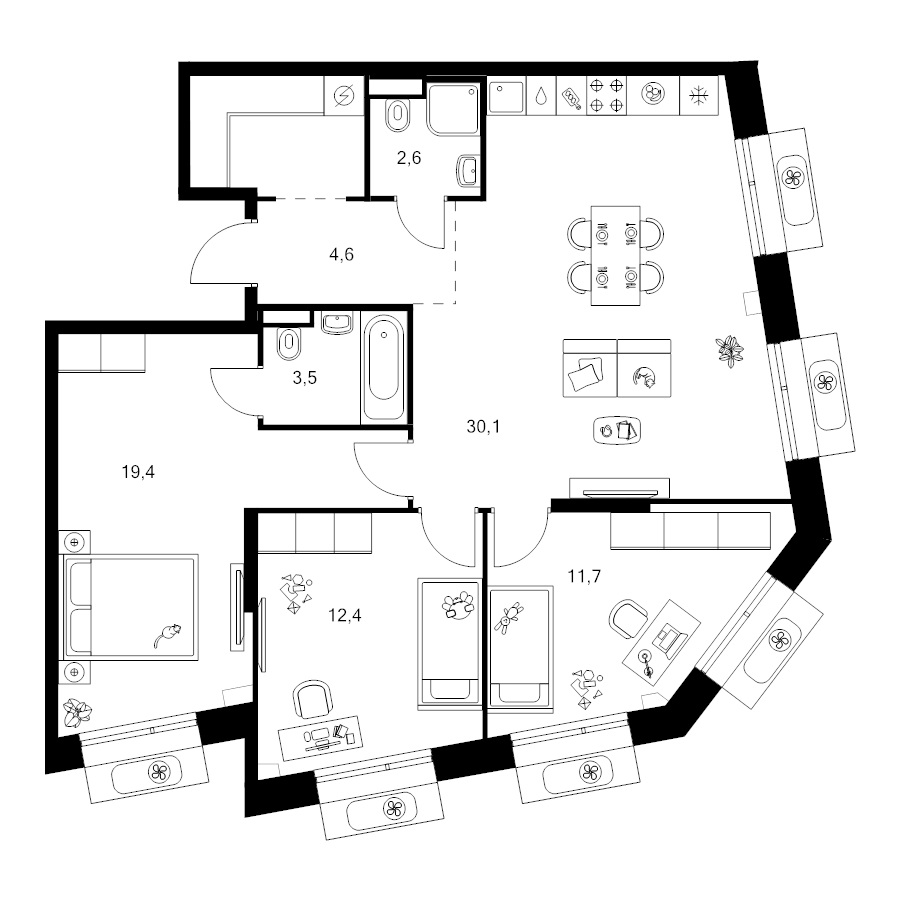 4 ккв (Евро) 88,9 м²