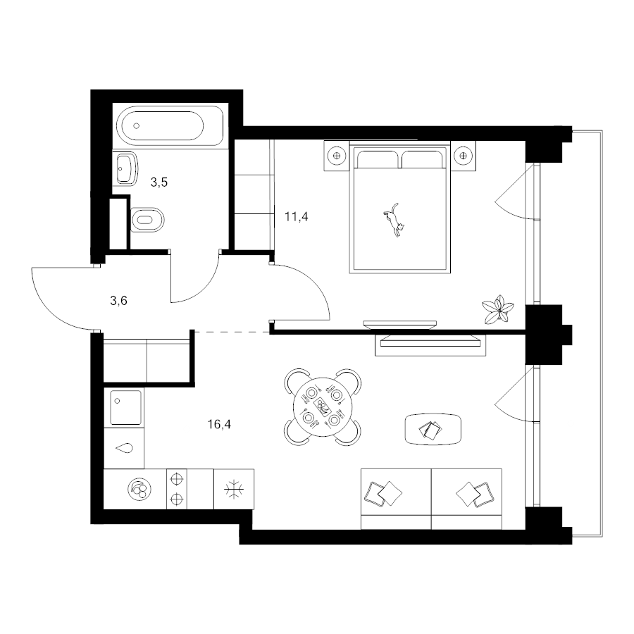 2 ккв (Евро) 36 м²