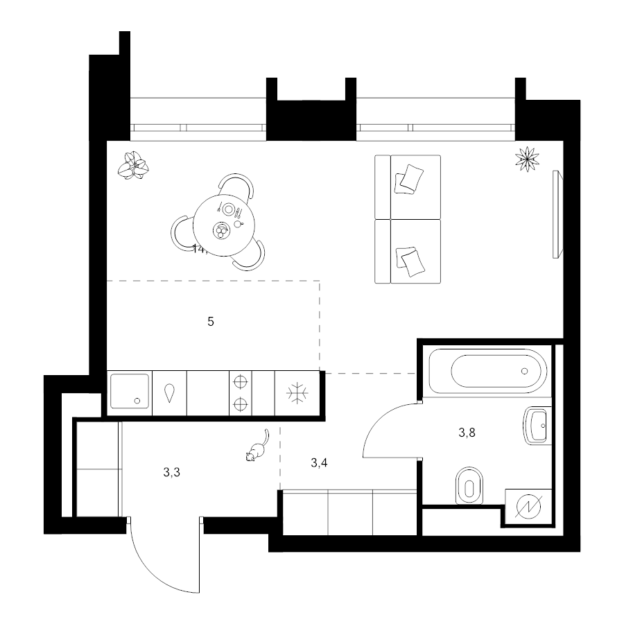 Студия 29,8 м²