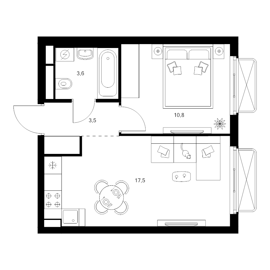2 ккв (Евро) 35,4 м²