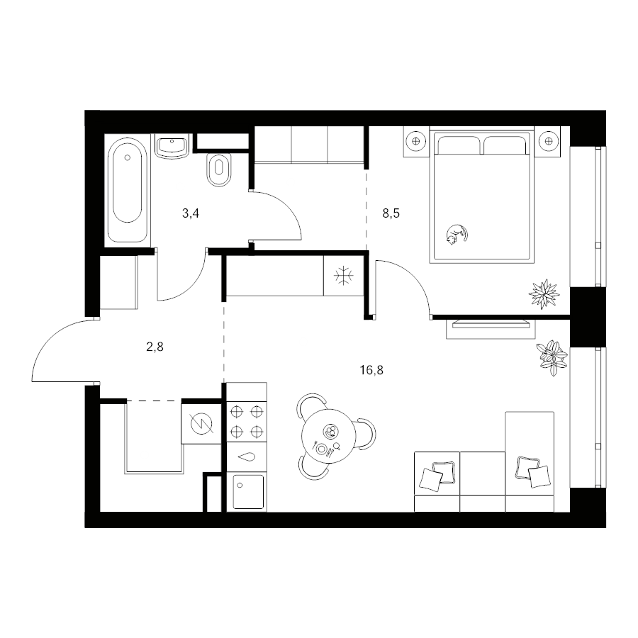 2 ккв (Евро) 38,4 м²