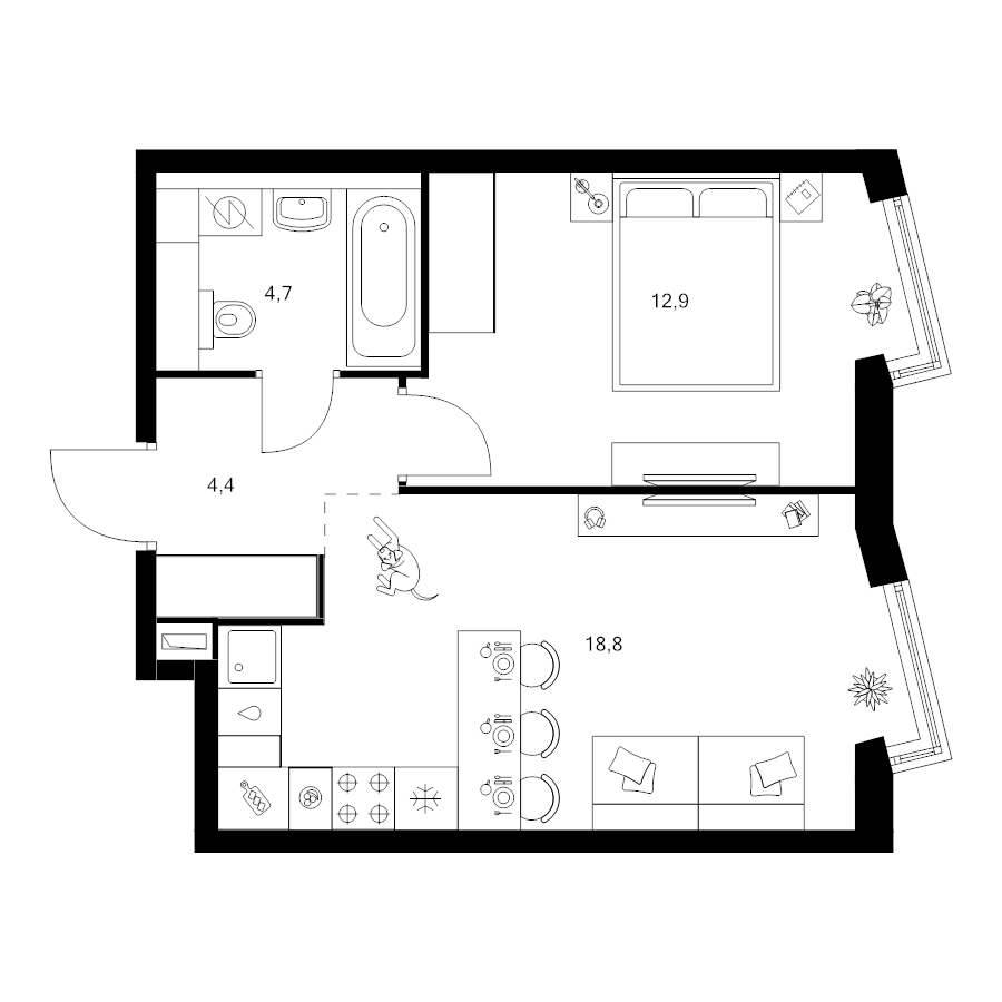 2 ккв (Евро) 40,8 м²
