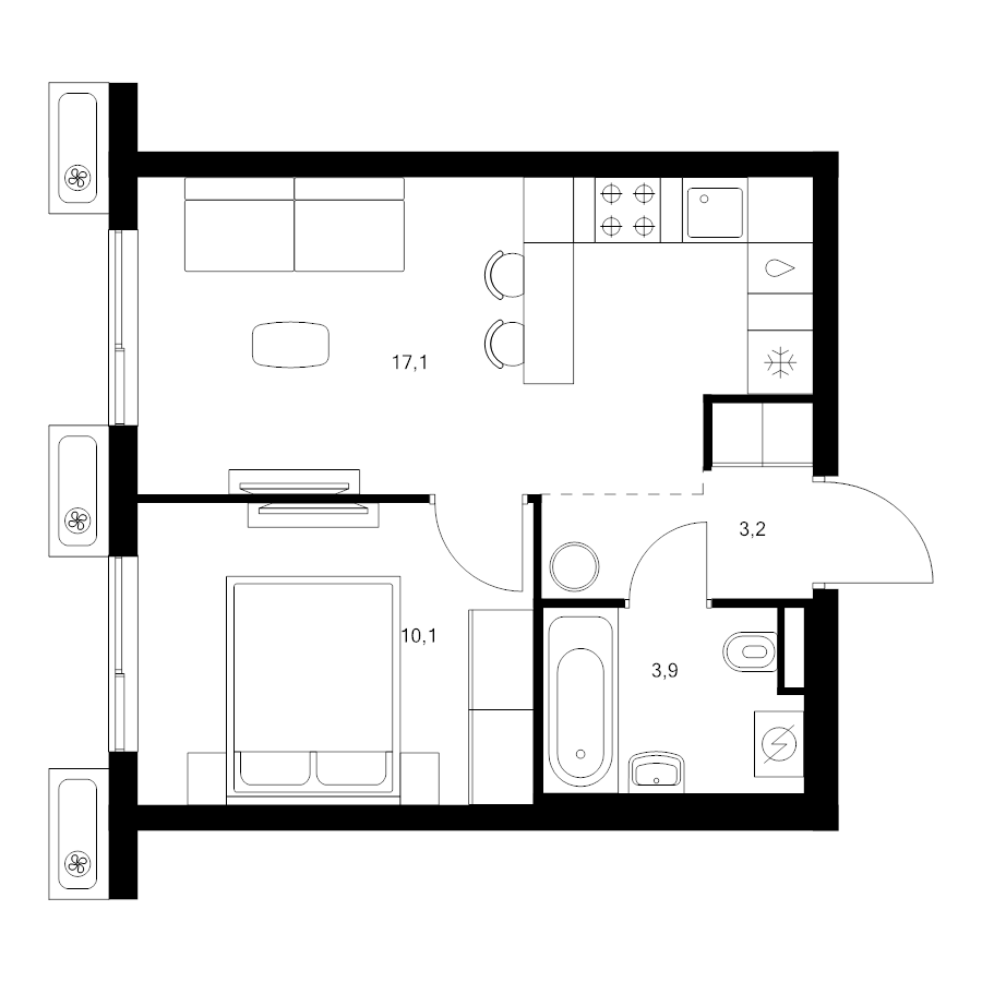 2 ккв (Евро) 34,3 м²