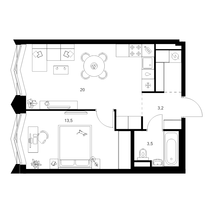 2 ккв (Евро) 42,6 м²