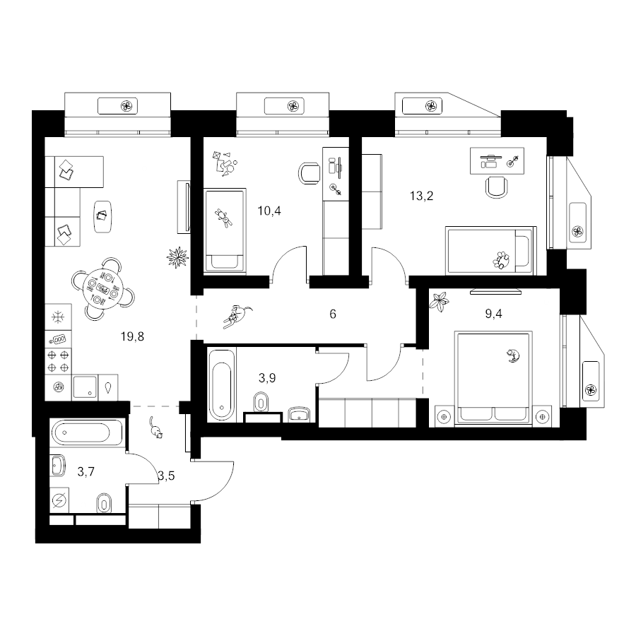 4 ккв (Евро) 73,9 м²