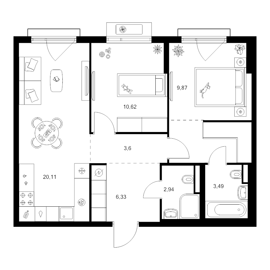 3 ккв (Евро) 62,4 м²