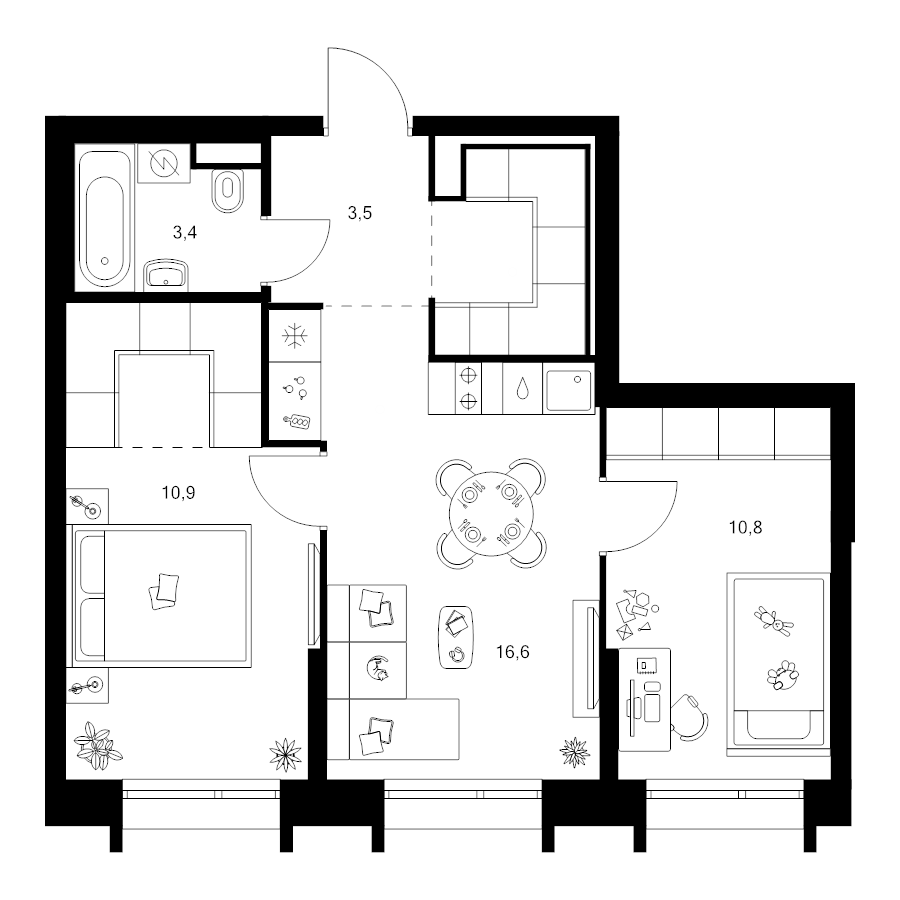 3 ккв (Евро) 52,7 м²