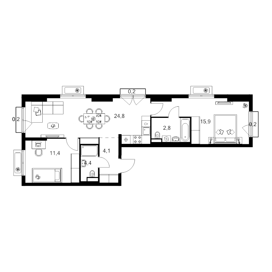 3 ккв (Евро) 64 м²