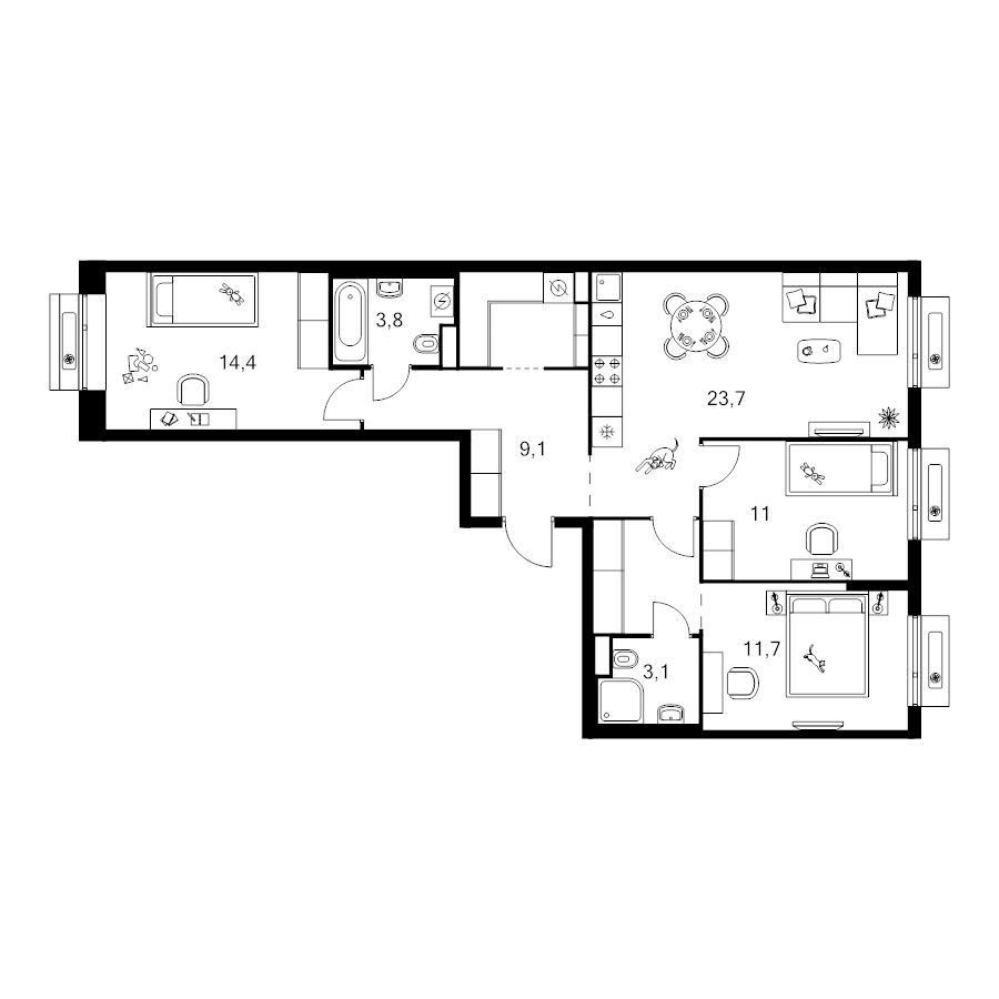 4 ккв (Евро) 86,1 м²