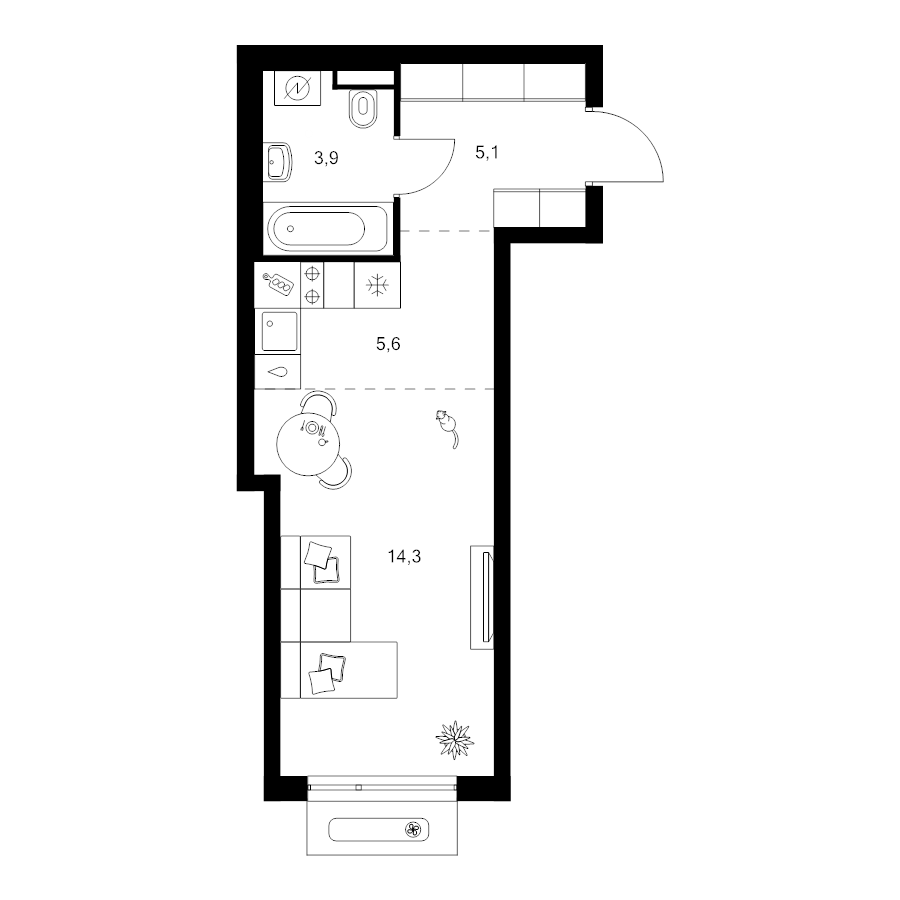 Студия 28,9 м²
