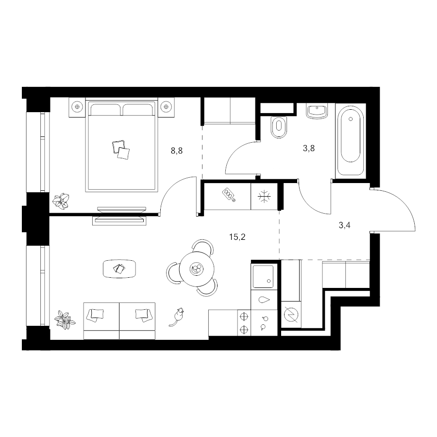 2 ккв (Евро) 35,9 м²