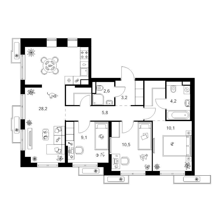 4 ккв (Евро) 80,6 м²