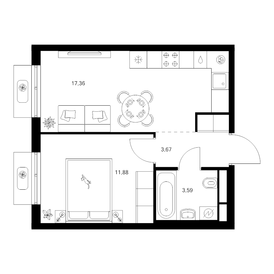 2 ккв (Евро) 36,4 м²